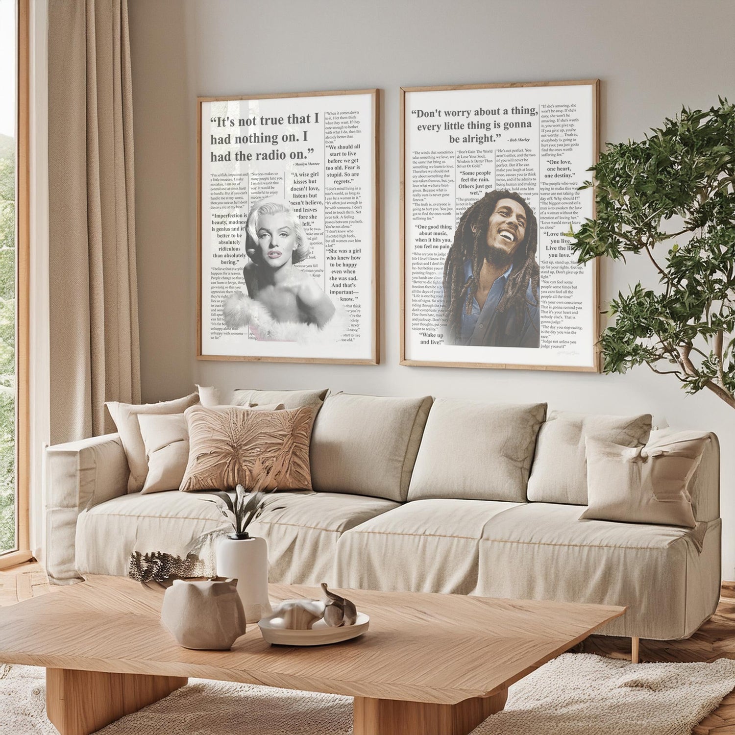 Marilyn Monroe pictured surrounded by her quotes in a frame. Set in a lounge area